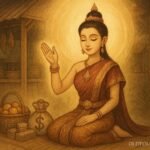 A gentle image of Nang Kwak seated with a raised beckoning hand, symbolizing prosperity in Thai folklore.