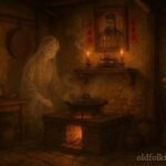 A traditional Chinese kitchen hearth with an altar representing the Kitchen God, symbolizing moral accountability and domestic virtue in Chinese folklore.