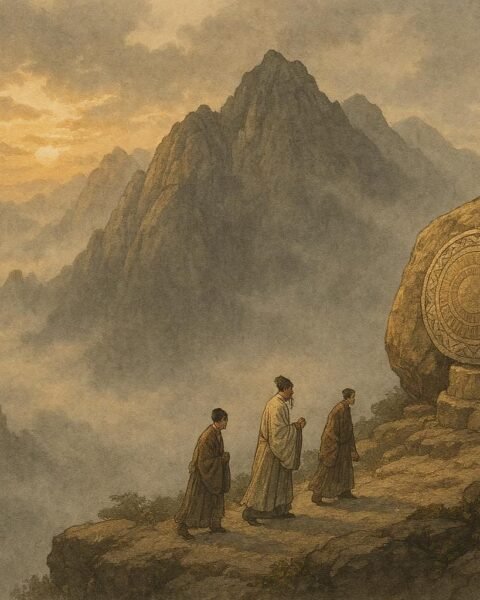 An ancient stone drum carved into rock on Mount Tai, symbolizing moral warnings and imperial legitimacy in Chinese folklore.
