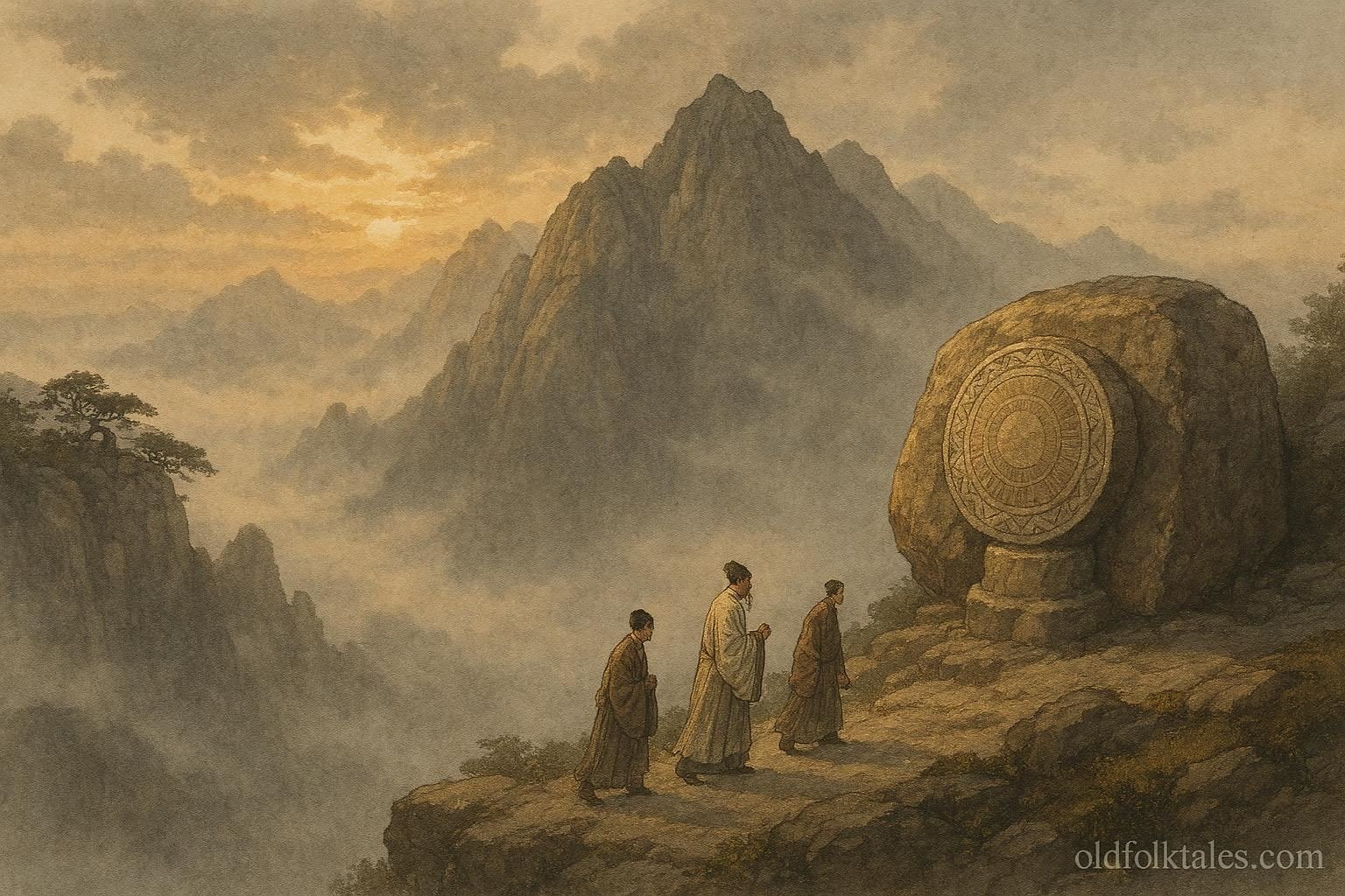 An ancient stone drum carved into rock on Mount Tai, symbolizing moral warnings and imperial legitimacy in Chinese folklore.